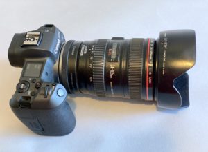 Photo gear essentials lens hood on Canon camera