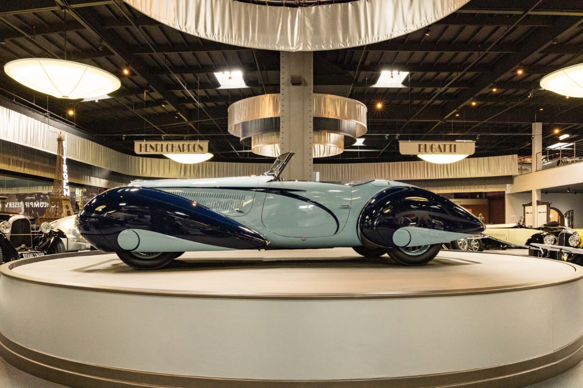 Beautiful Oxnard Mullin Automotive Museum Delahaye on turntable