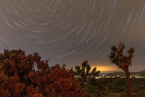 Night photography recipes - Star Trails Overlooking Yucca Valley in Black Rock Campground