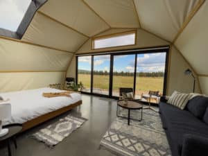 Backland luxury glamping tent interior in Williams, Arizona