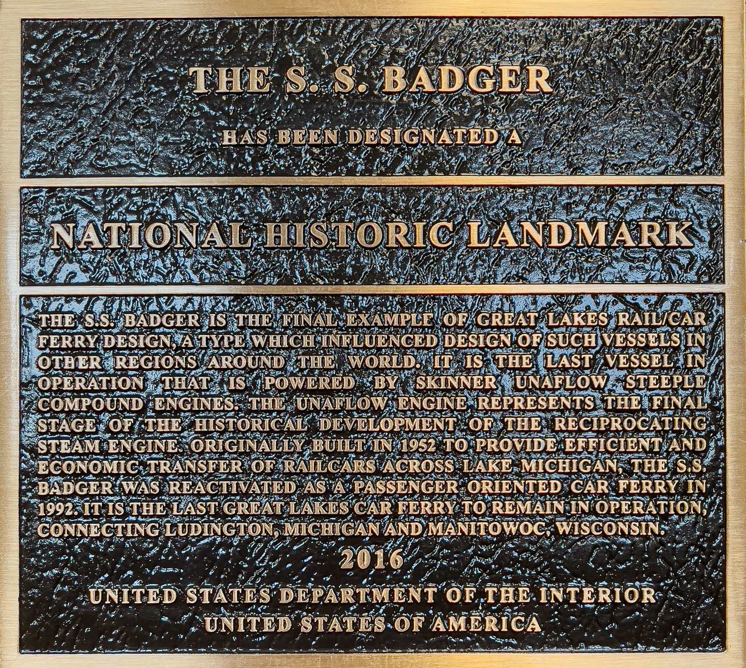 SS Badger National Historic Landmark Monument
