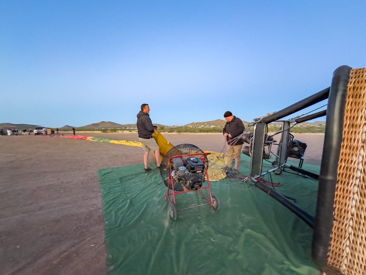 Hot Air Balloon Ride unpacking the balloon envelope