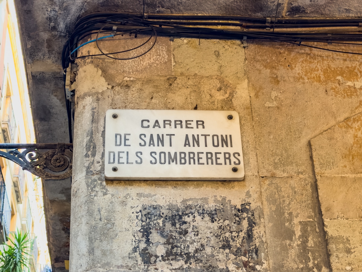 Hat maker street sign on taste barcelona tour