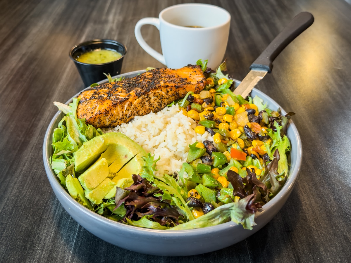 Closeup of salmon salad at Tracy's Family Restaurant