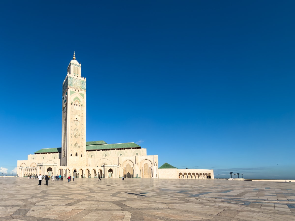 Hassan II Mosque across the courtyard.