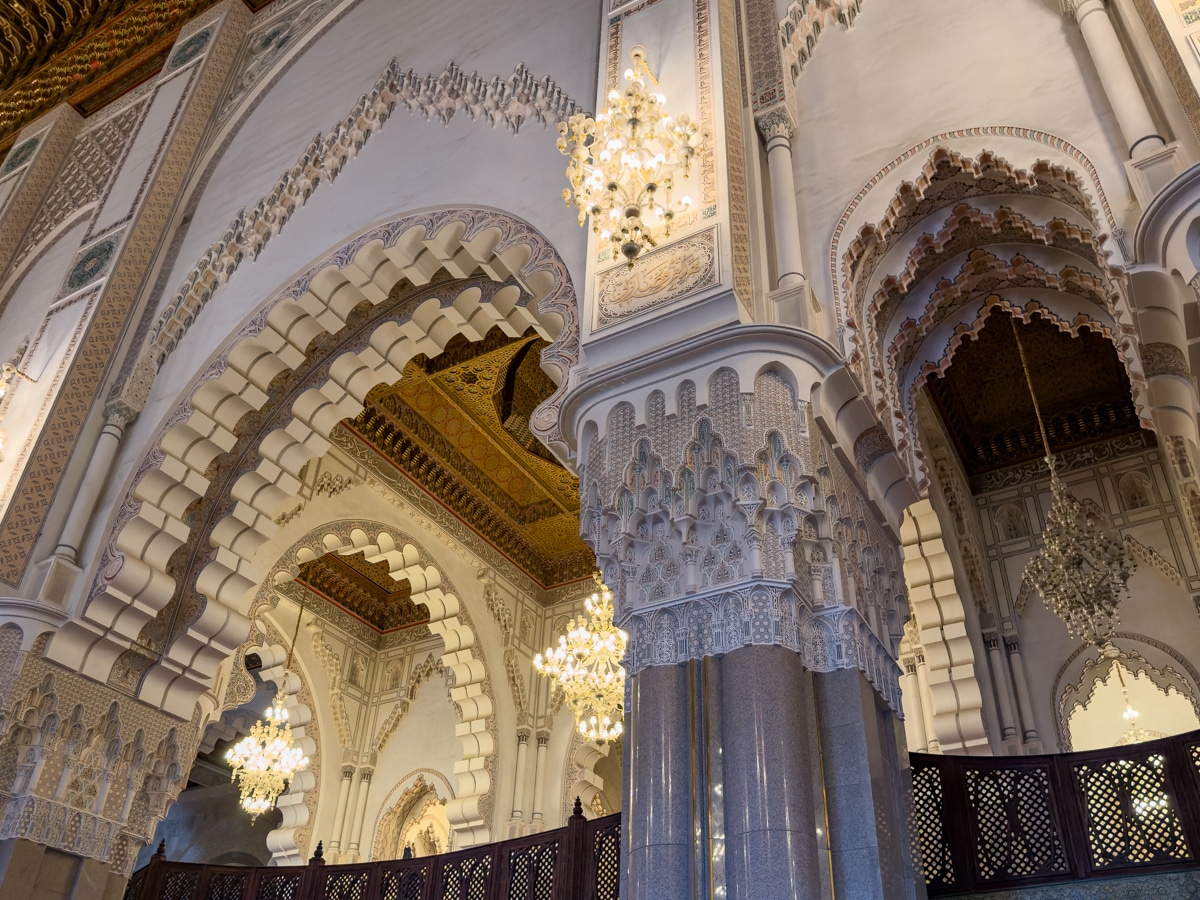 Arches and columns inside Hassan II Mosque