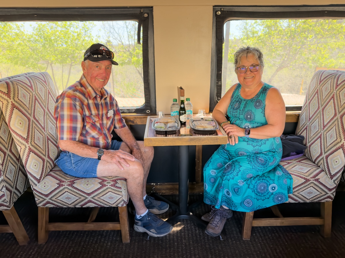 Gordon and Julie in the Cottonwood car of the Verde Canyon Railroad.