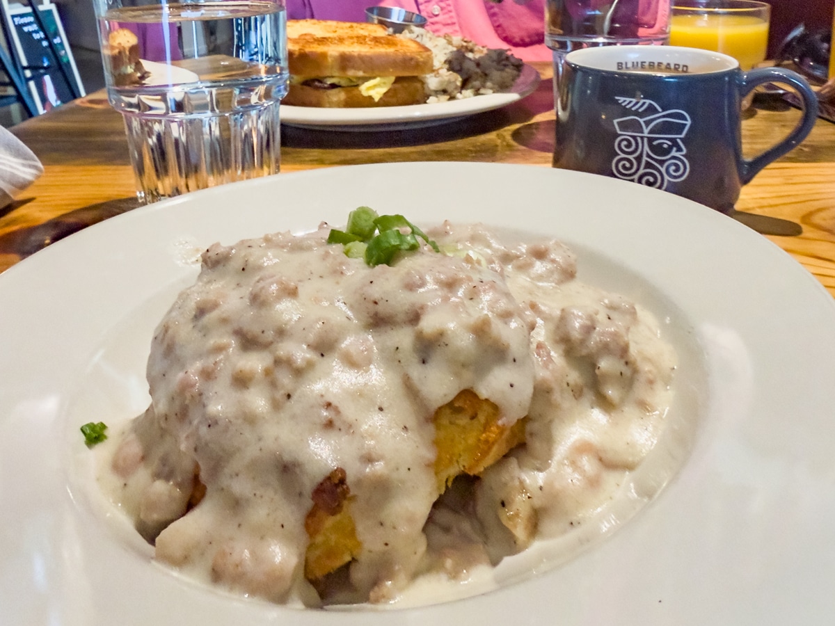 Signature breakfast of biscuits and gravy at Bacon and Eggs in Walla Walla